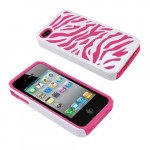 Wholesale iPhone 4 4S Zebra Hybrid Case (White-Pink)